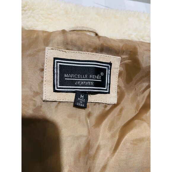 Marcelle Renee leather jacket sherpa suede coat faux tan vtg Y2K country women M - Picture 7 of 12